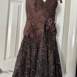 Lillie Rubin silk strapless Stephen Yearick cocktail dress with long silk shawl